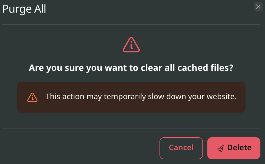 Purge All confirmation dialog in the VergeCloud panel