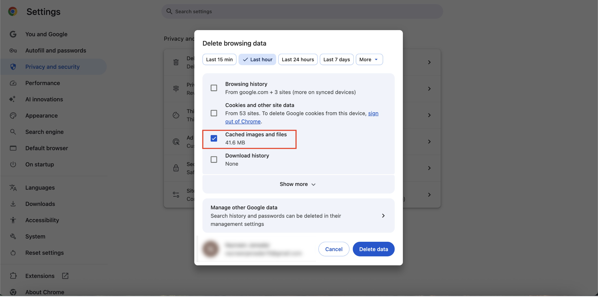 how to remove cache on chrome