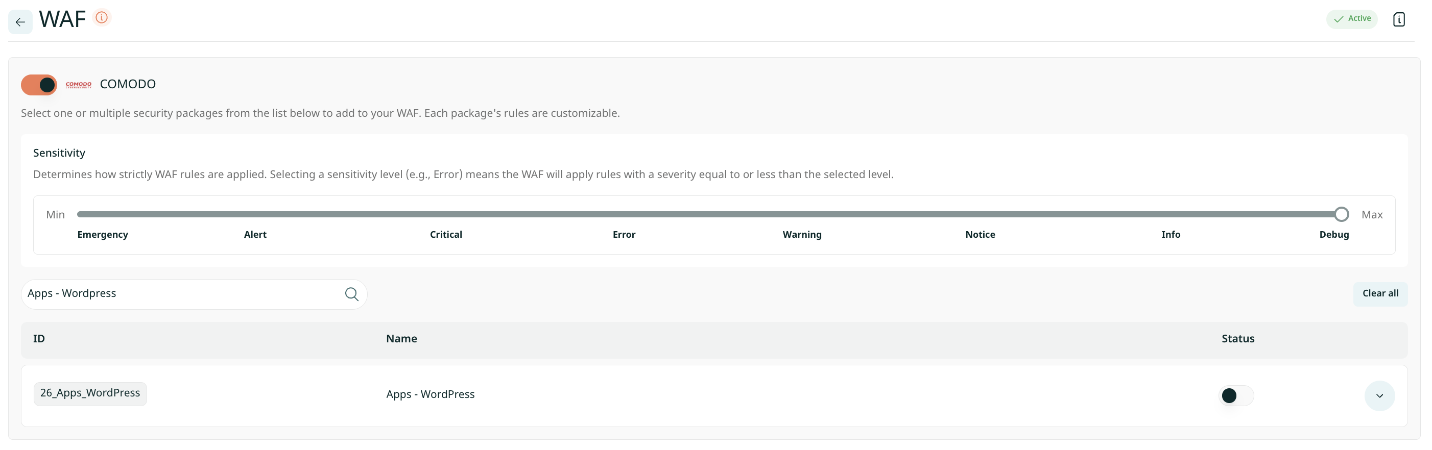 Turn on default rules for WordPress