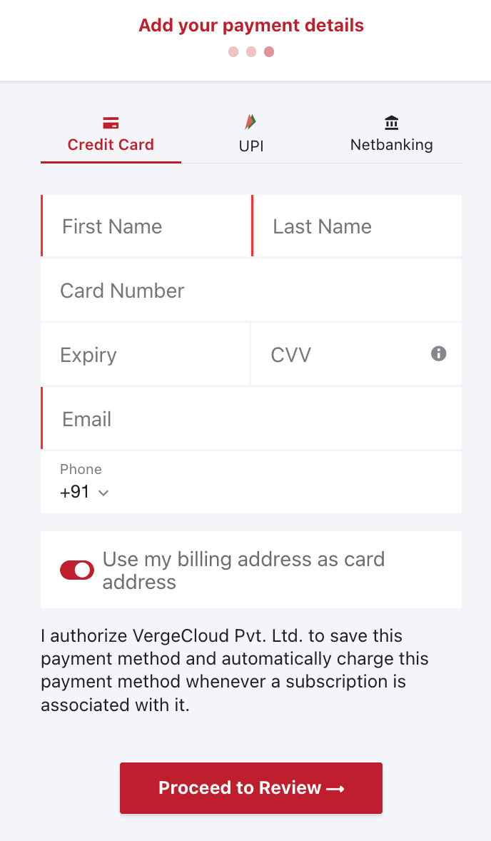 VergeCloud Payment Method